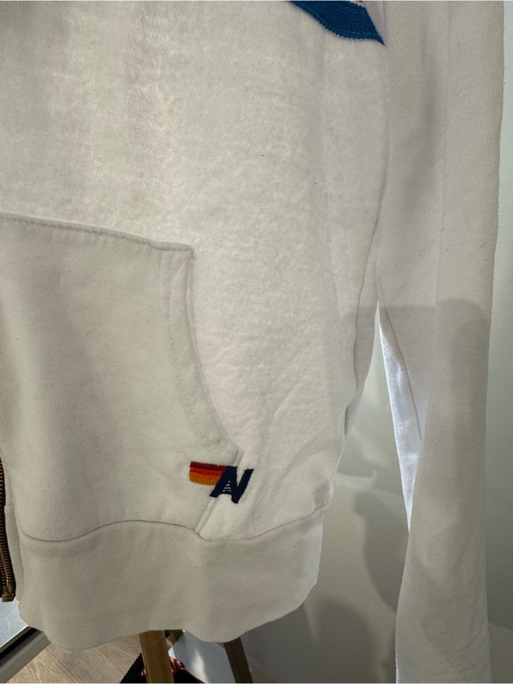 Aviator Nation White Hoodie with Rainbow Stripe Accents Size XS Fair Condition - Picture 8 of 9
